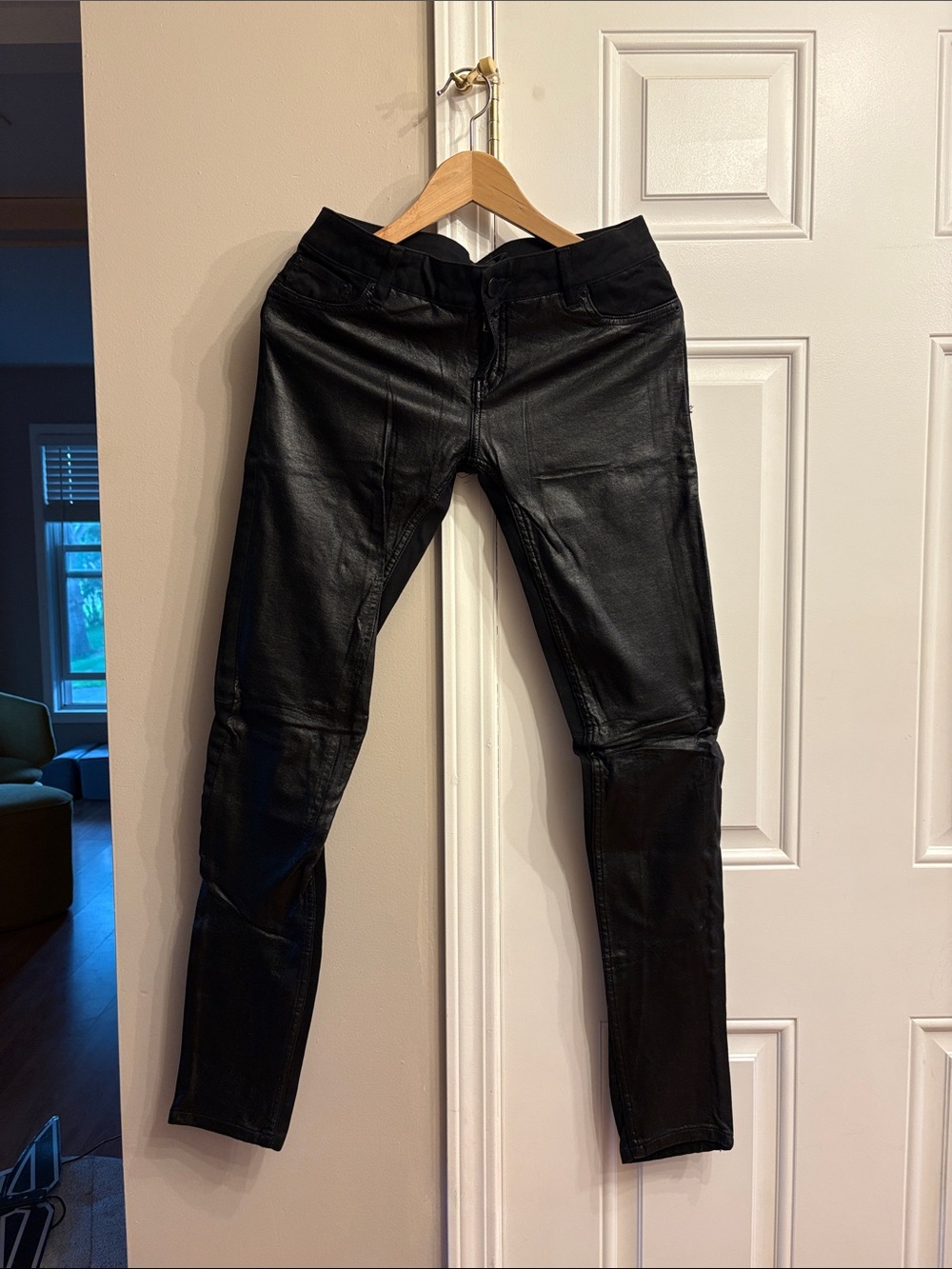 Maje H13 Drill Black Faux Leather Skinny Pants EU size 36